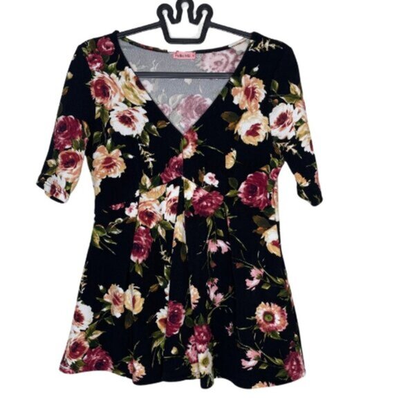 Hello MIZ Womens V-Neck Pink Floral Print Pleated Maternity Blouse Sz M - Picture 3 of 9